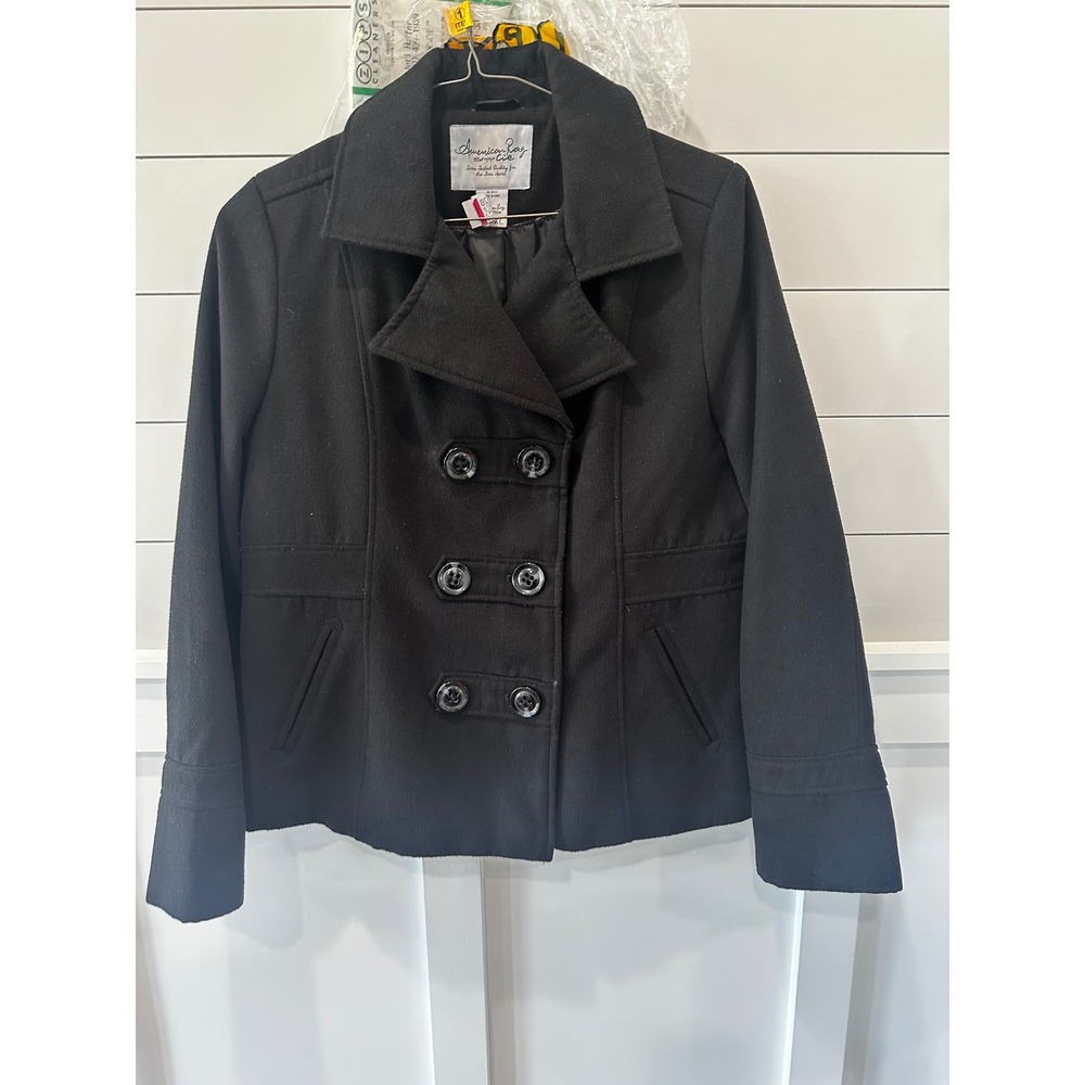 American Rag Cie Black Double Breasted Peacoat Jacket Womens XL Wool Blend